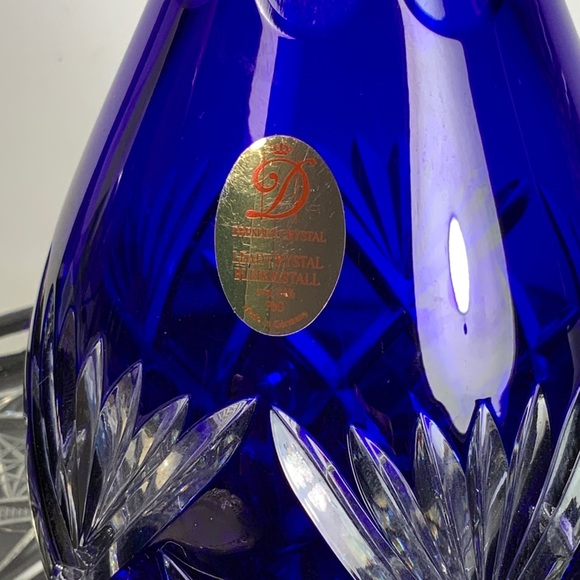 Dresden Crystal Bleikristall Blue Wine Decanter Cut to Clear Germany 14 in #BA85 - Picture 7 of 10